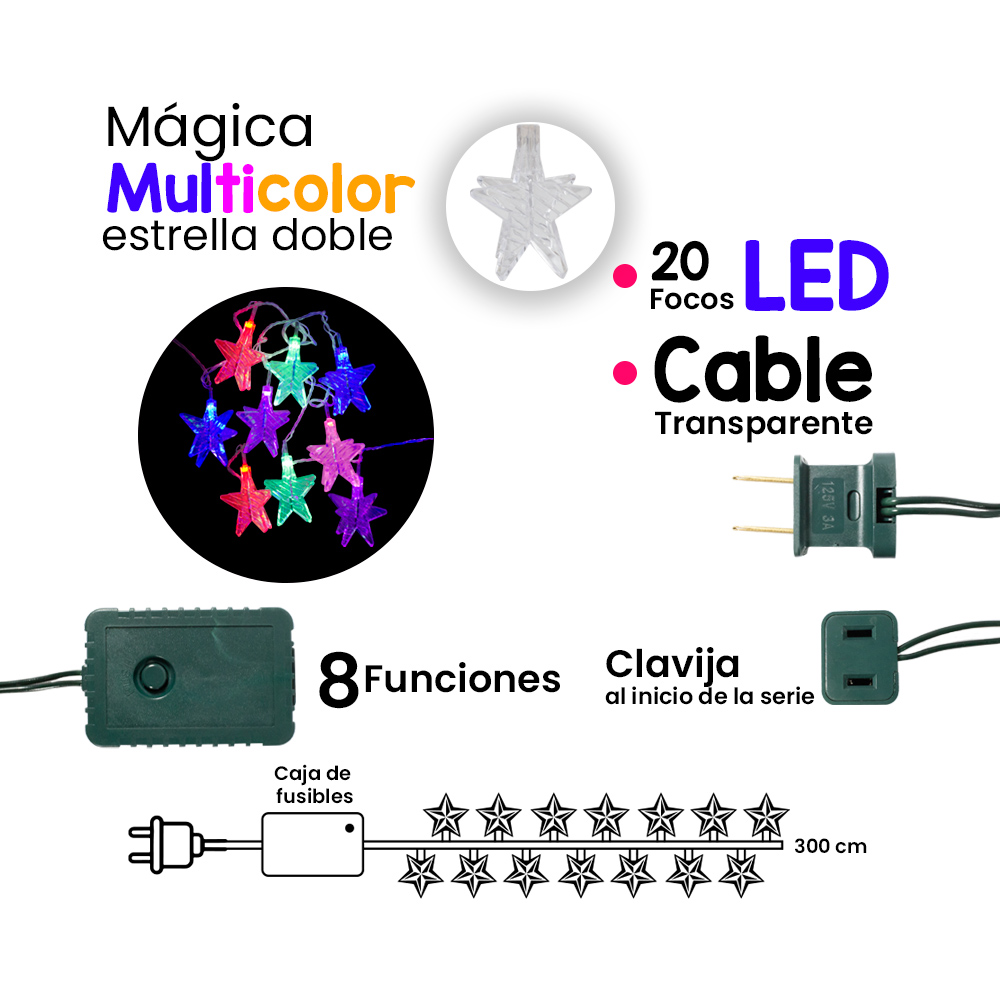Foto 3 pulgar | Serie Navideña de Estrellas Luz Led Importadora La Merced 20 Focos 3 metros