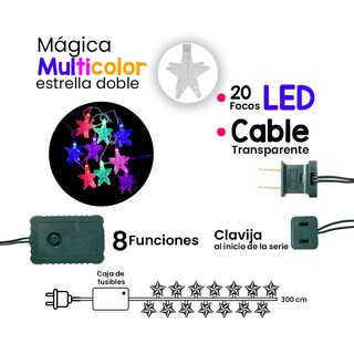 Foto 2 | Serie Navideña de Estrellas Luz Led Importadora La Merced 20 Focos 3 metros