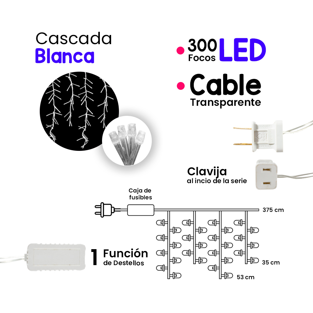 Foto 3 pulgar | Cascada Navideña Luz Led Destellos Blanca Navicolors 300 Focos