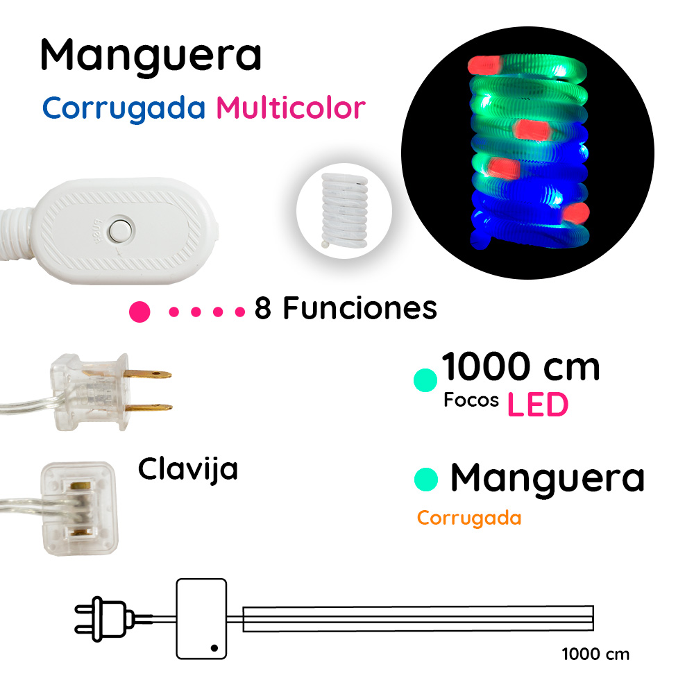 Foto 4 pulgar | Manguera Navideña Luz Led Multicolor Navicolors Corrugada 10 Mts Paquete 6 Pz