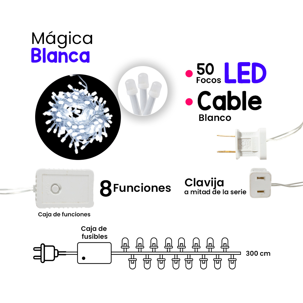 Foto 3 pulgar | Serie Navideña Luz Led Blanca Fría Navicolors 50 Focos 3 M Paquete 6 Pz