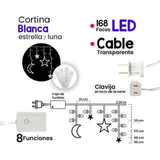 Foto 3 | Cortina Navideña Luna/estrellas Blanca Navicolors 168 Focos 2.6 Mt Paquete 3 Pz