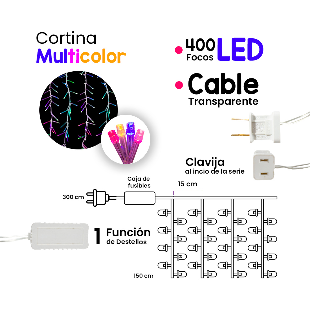 Foto 2 | Cortina Navideña Luz Led Multicolor Navicolors 400 Focos 3.5x1.5 M