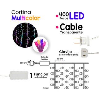Foto 2 | Cortina Navideña Luz Led Multicolor Navicolors 400 Focos 3.5x1.5 M
