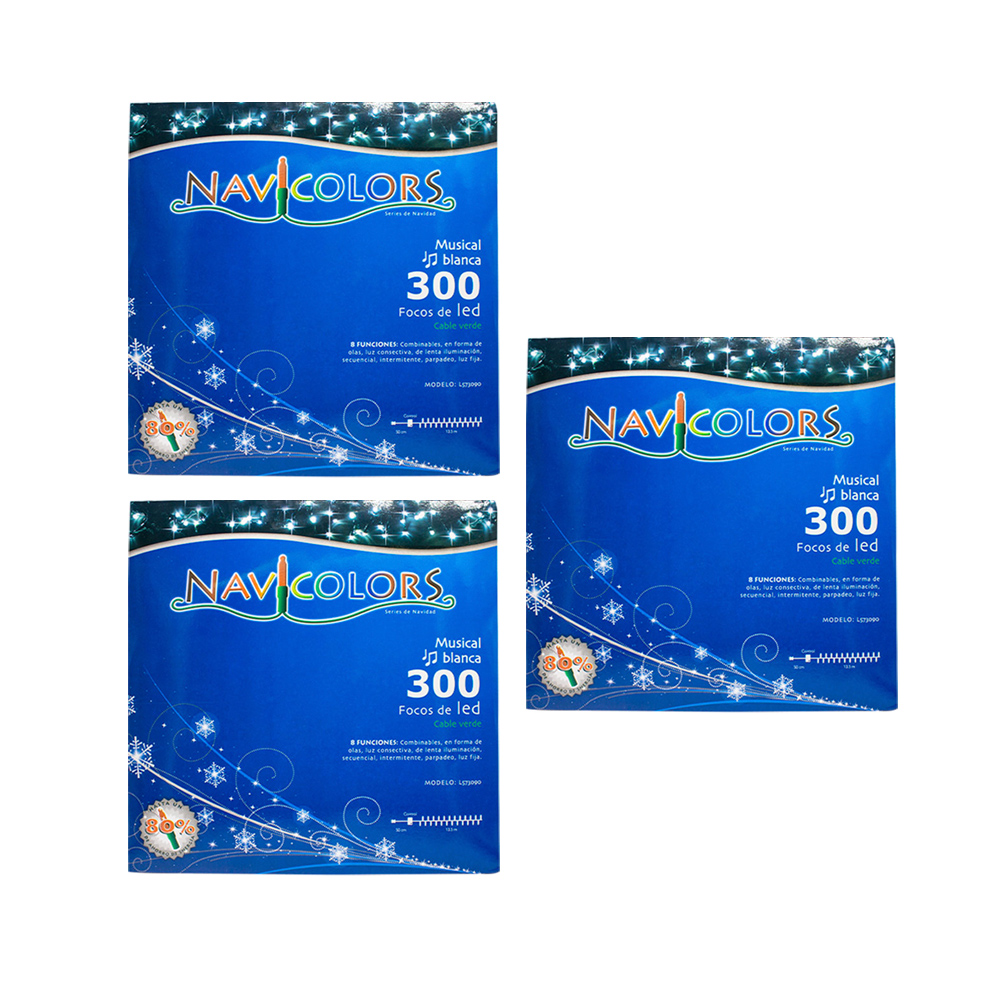 Foto 1 | Serie Navideña Musical Luz Led Blanco Navicolors 300 Focos 13 Mt Paquete 3 Pz