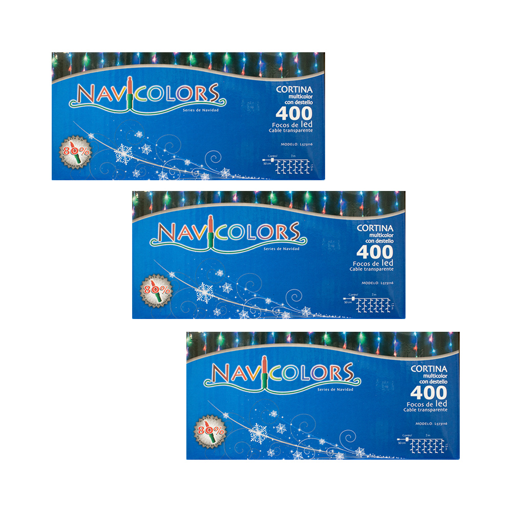 Cortina Navideña Luz Led Multicolor Navicolors 400 Focos 3.5x1.5 M Paquete 3 Pz