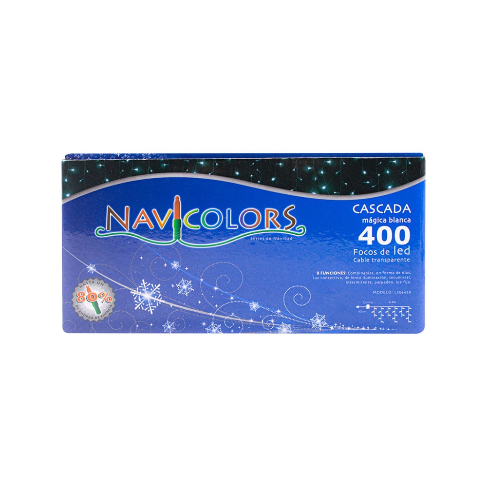 Serie Navideña Cascada Luz Blanca Navicolors 400 Led 8 Funciones 7 Metros $439