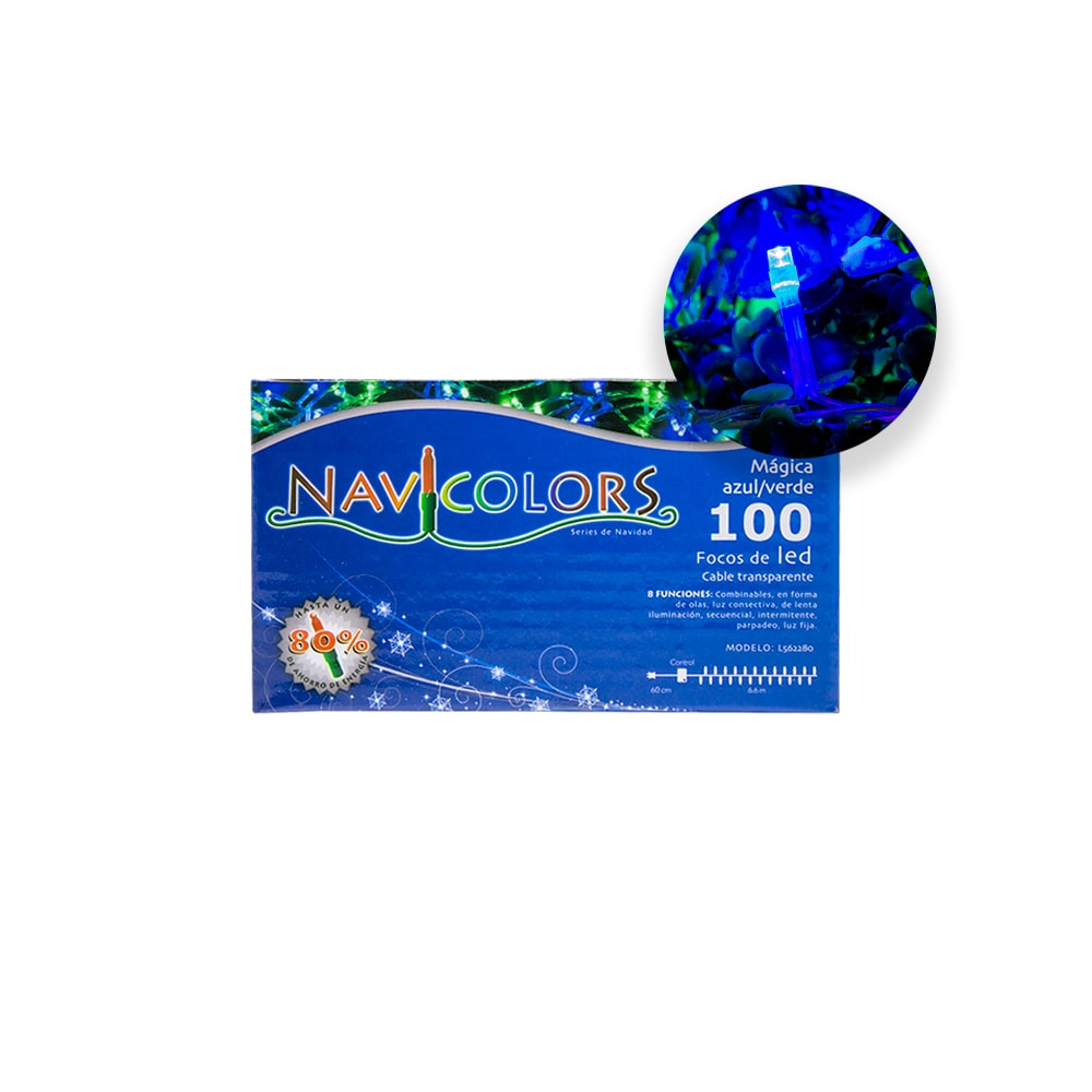 Serie Navideña Led Luz Azul/verde Navicolors 100 Focos 6 Mts $219