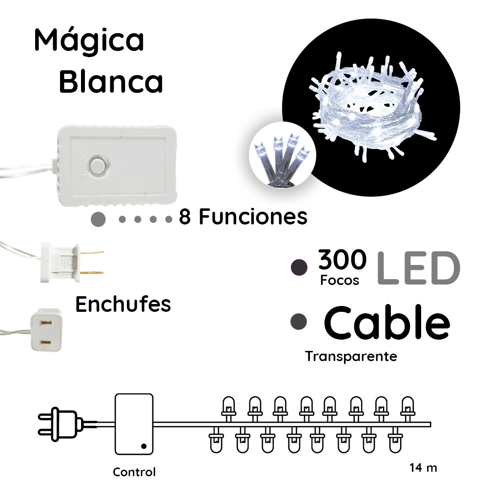 Foto 3 pulgar | Serie Navideña Navicolors  de Led Blanca 300 Focos 8 Funciones 13.5 m