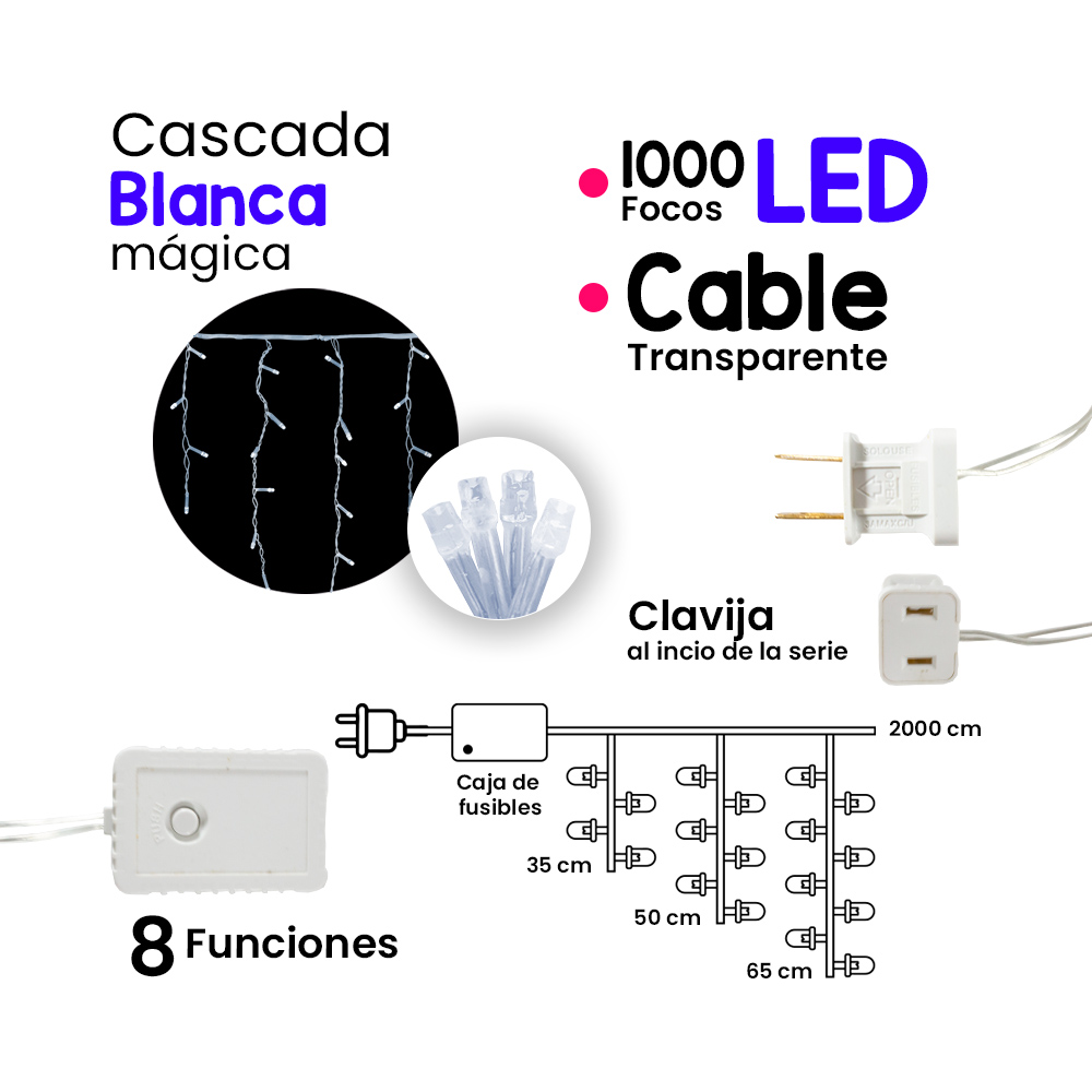 Foto 3 pulgar | Cascada Serie Navicolors de Led Blanca 1000 Focos 20 m 8 Funciones 3 Piezas