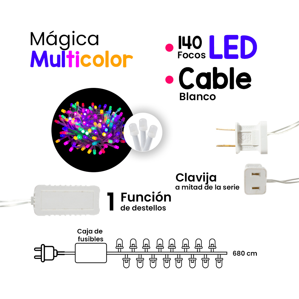 Foto 2 | Serie Decorativa Navideña Navicolors Multicolor de Luz Led 140 Focos