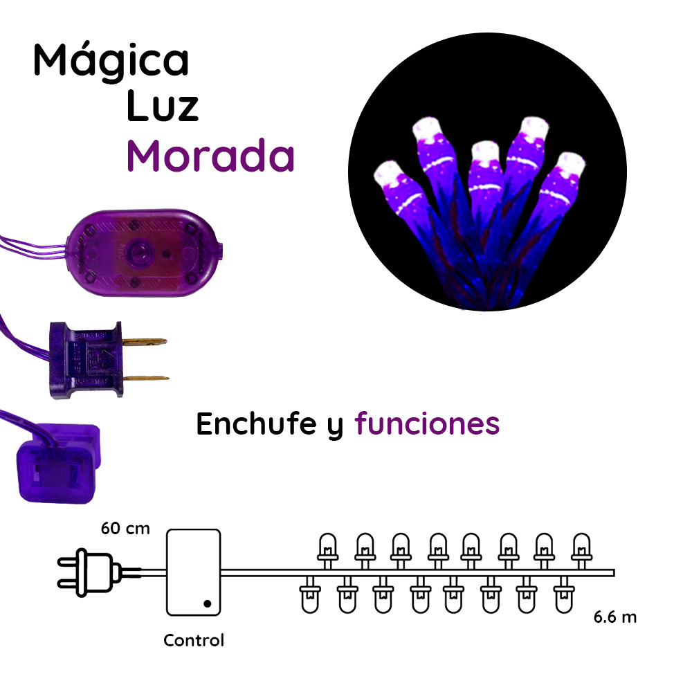 Foto 3 pulgar | Serie Navideña Navicolors de Luz Led Morada 100 Focos 8 Funciones 12 Piezas