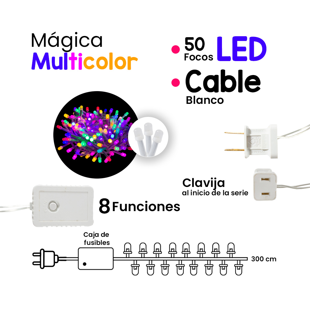 Foto 2 | Serie Navideña Navicolors de Luz Led Multicolor 50 Focos 8 Funciones 3 m por Paquete 12 Piezas