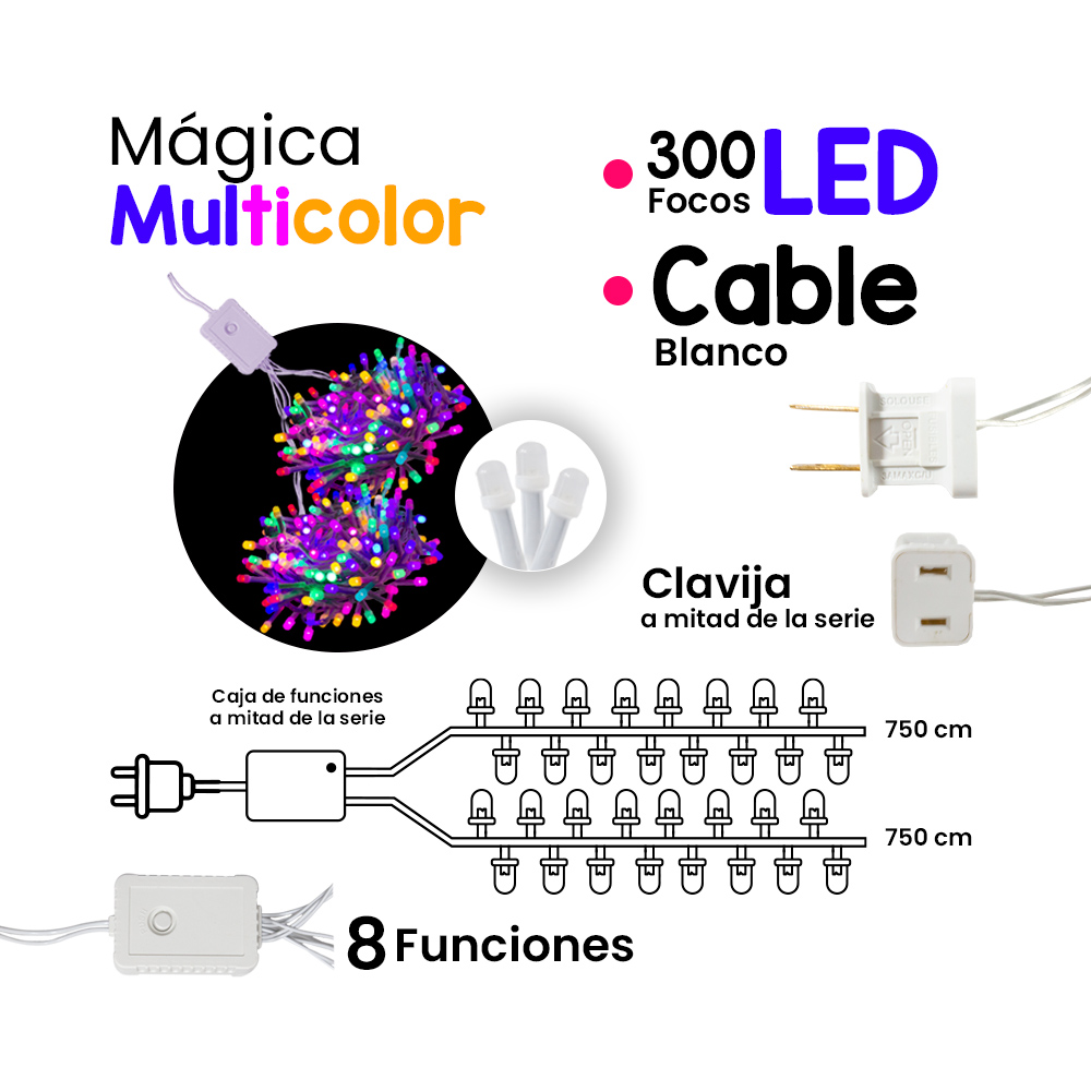 Foto 3 pulgar | Serie Navideña Decorativa Navicolors de Luz Led Multicolor 300 Focos 8 Funciones