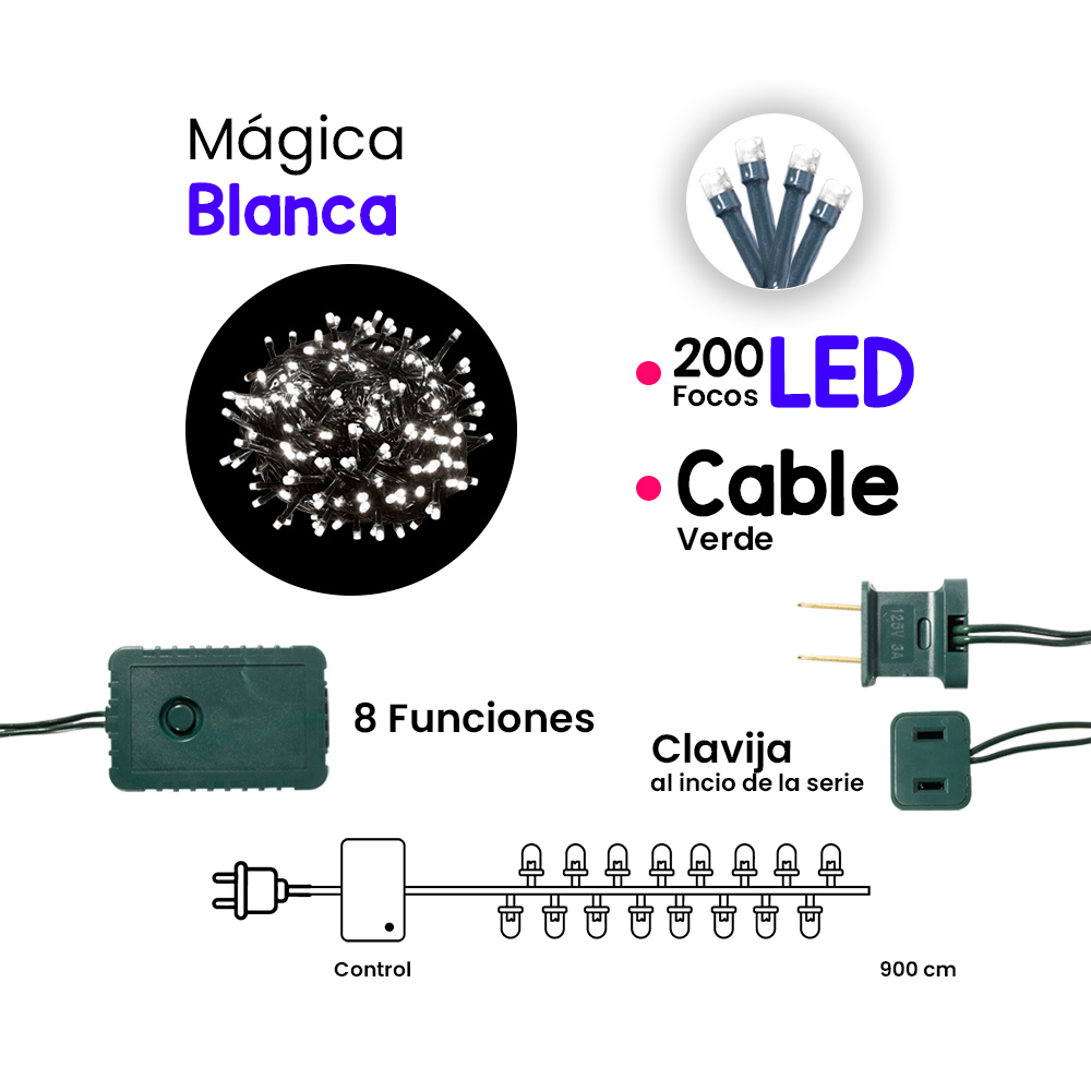 Foto 2 | Serie Navideña Navicolors de Luz Led Blanca 200 Focos 8 Funciones 6 Piezas