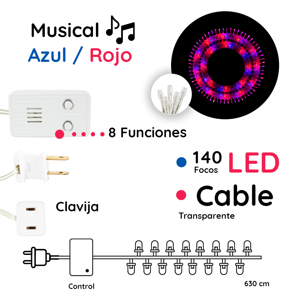 Foto 3 pulgar | Serie Musical Decorativa Navideña Navicolors de Luz Led Multicolor 140 Focos 8 Funciones 12 Piezas