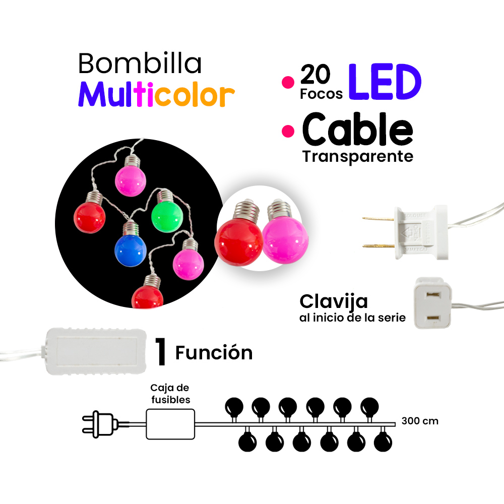 Foto 2 | Serie Navideña Navicolors de Luz Led Multicolor 20 Bombillas 3 Piezas