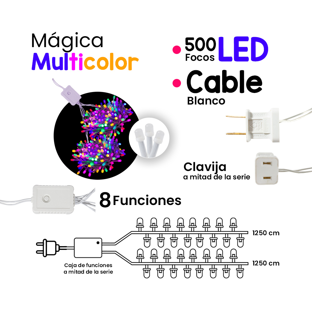 Foto 3 pulgar | Serie Navideña Navicolors de Led Multicolor Focos 8 mm 8 Funciones