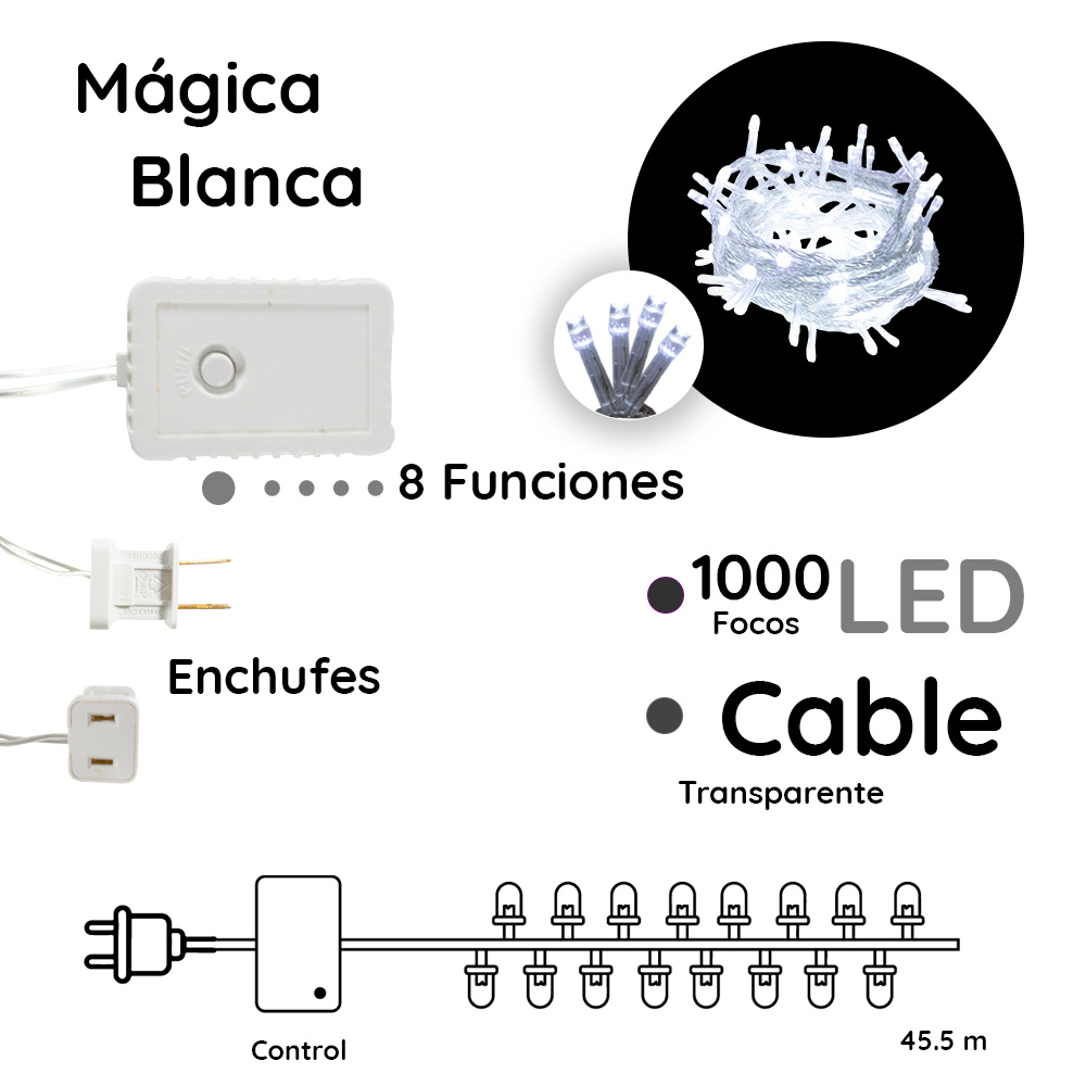 Foto 2 | Serie Navideña Decorativa Luz Led Blanco Navicolors 1000 Focos 8 Funciones 45 M Paquete 3 Pz