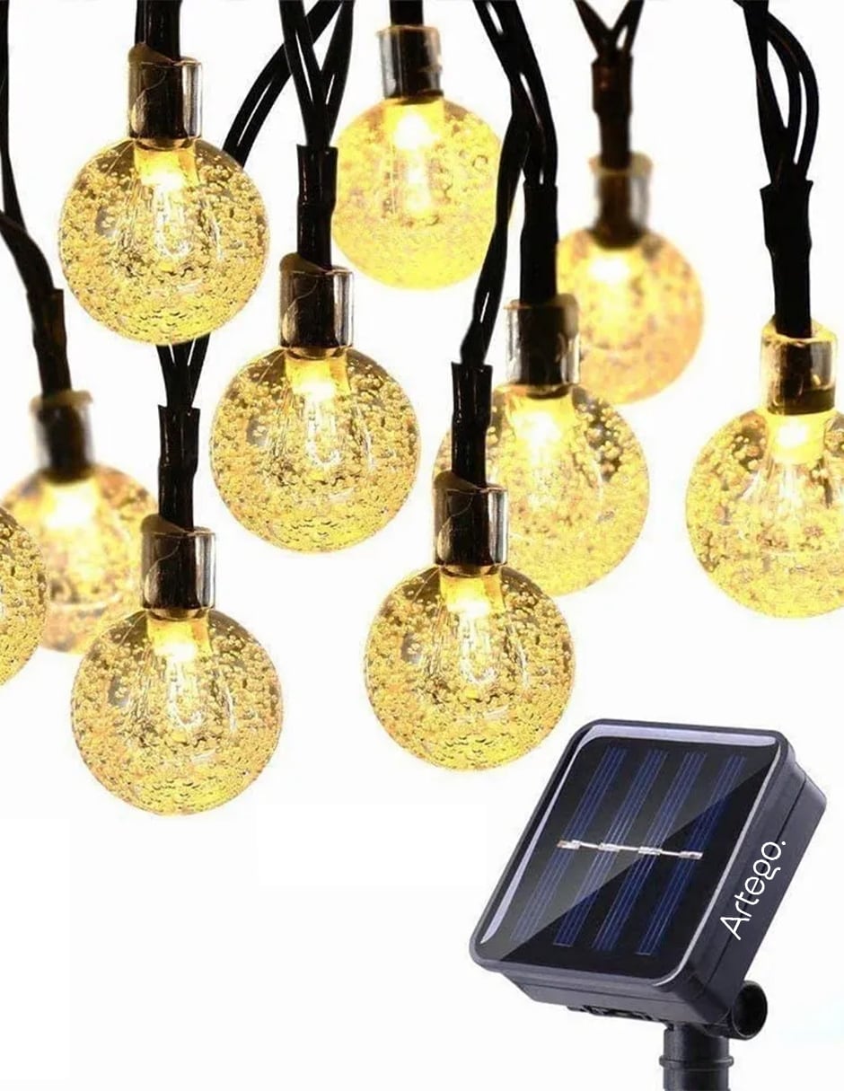 Luces De Navidad Solares Serie De 100 Led Luz Calida Artego Uso Exterior $399