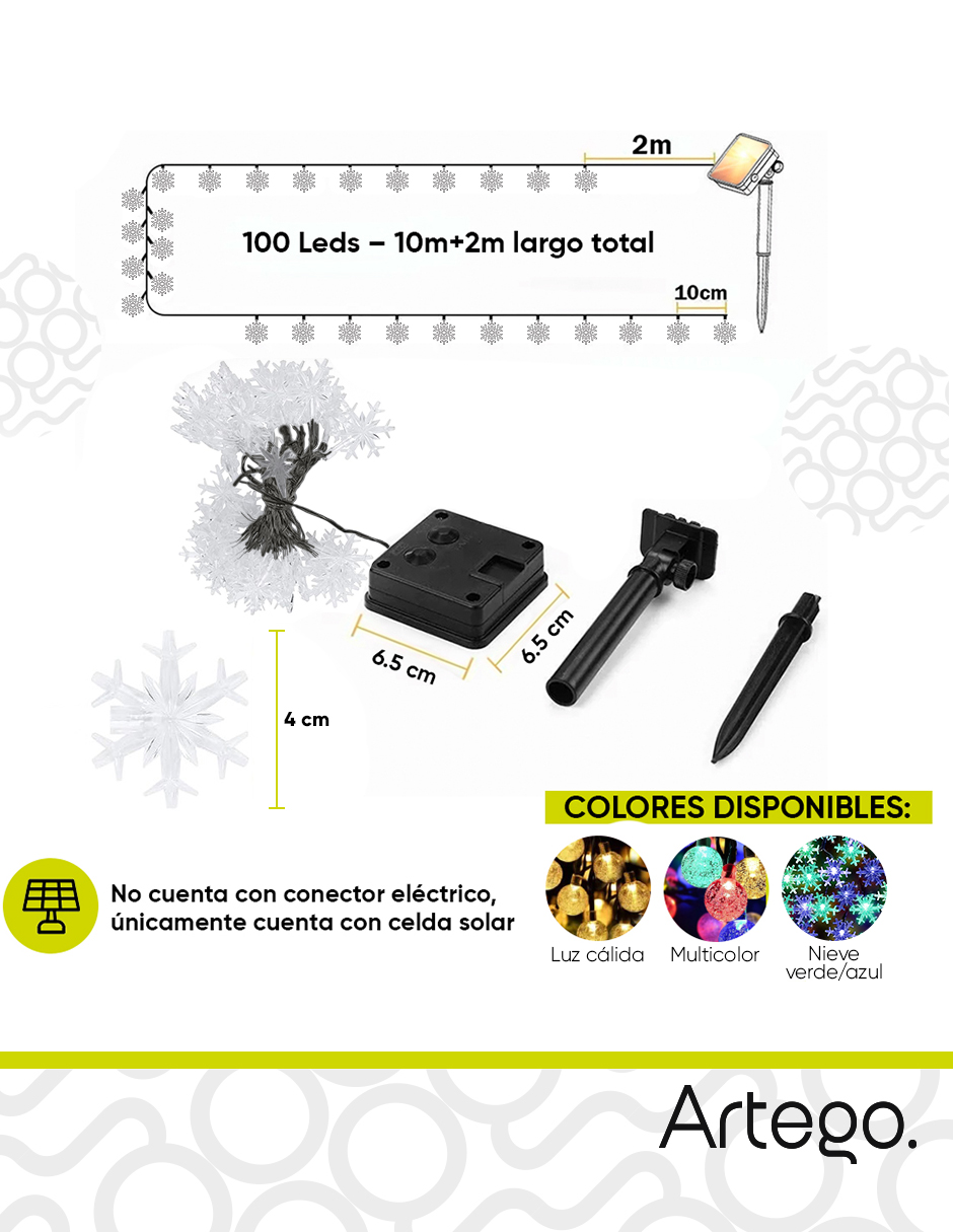 Foto 4 pulgar | Luces De Navidad Solares Serie De 100 Led Luz Verde Azul Artego Uso Exterior