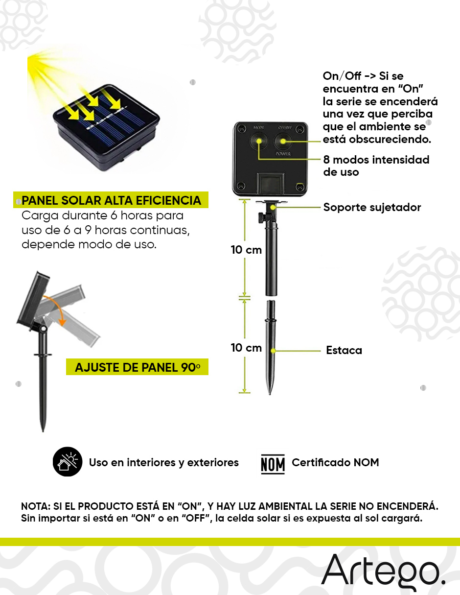 Foto 8 pulgar | Luces De Navidad Solares Serie De 100 Led Luz Verde Azul Artego Uso Exterior