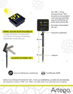 Foto 7 | Luces De Navidad Solares Serie De 100 Led Luz Verde Azul Artego Uso Exterior