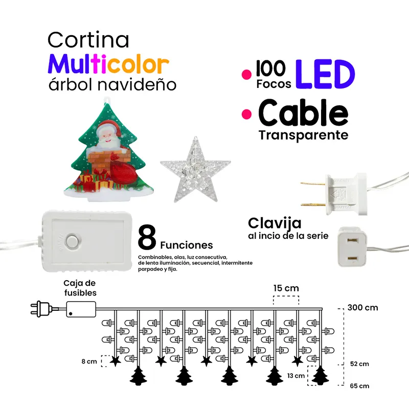 Foto 3 pulgar | Cortina de luces Led Multicolor con Figuras Navideñas 3 M