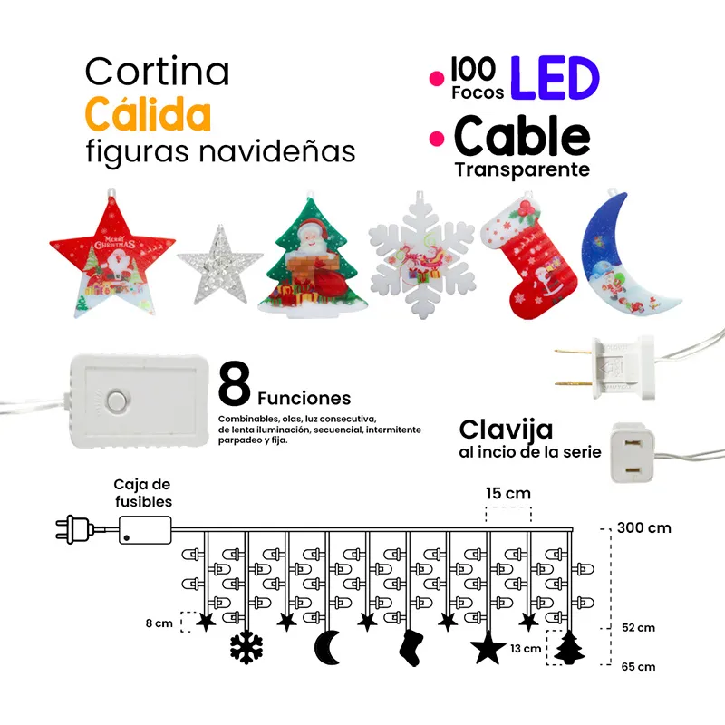 Foto 3 pulgar | Cortina Navideña Led con 100 Focos de Luz Cálida en Figuras 3m