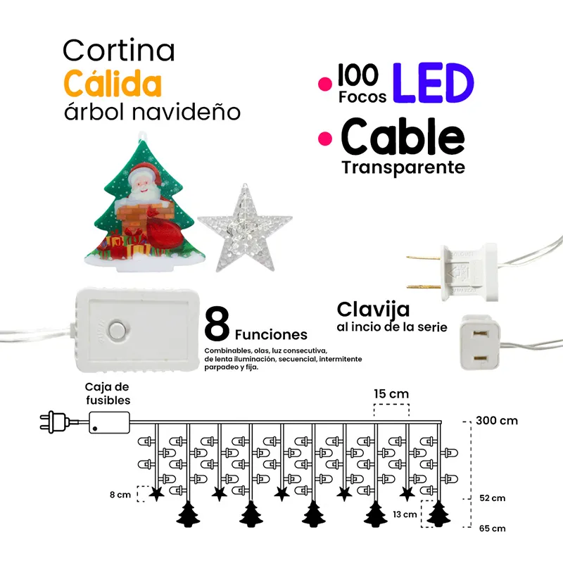 Foto 3 pulgar | Cortina 100 Luces LED con Figuras Navideñas Luz Cálida 3 M