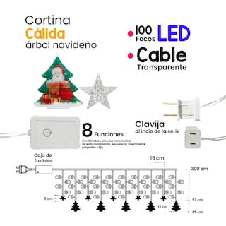 Foto 2 | Cortina 100 Luces LED con Figuras Navideñas Luz Cálida 3 M