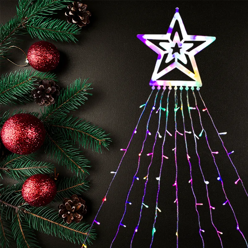 Foto 6 pulgar | Estrella Navideña con Cortina de Luz Multicolor Serie 300 Led 2.10 mts