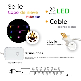Foto 2 | Serie Navideña Copo de Nieve Navicolors 20 Focos Led Luz Multicolor 4 m