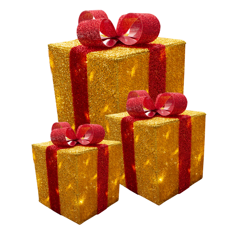 Set Decorativo Navideño 3 Cajas e Regalo Navicolors Dorado con Luces Led