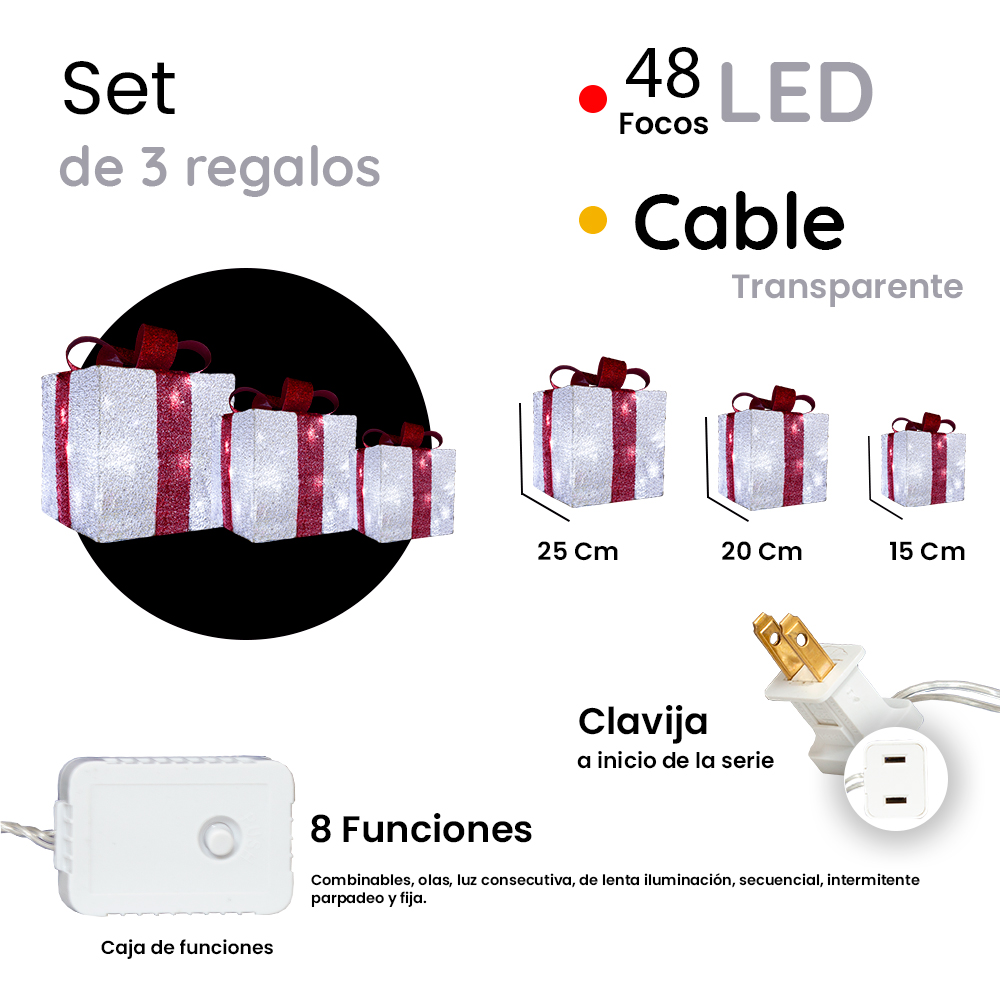 Foto 2 | Set Decorativo Navideño 3 Cajas de Regalo Navicolors Plata con Luces Led