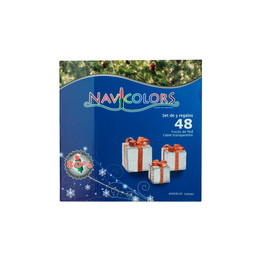 Foto 4 | Set Decorativo Navideño 3 Cajas de Regalo Navicolors Plata con Luces Led