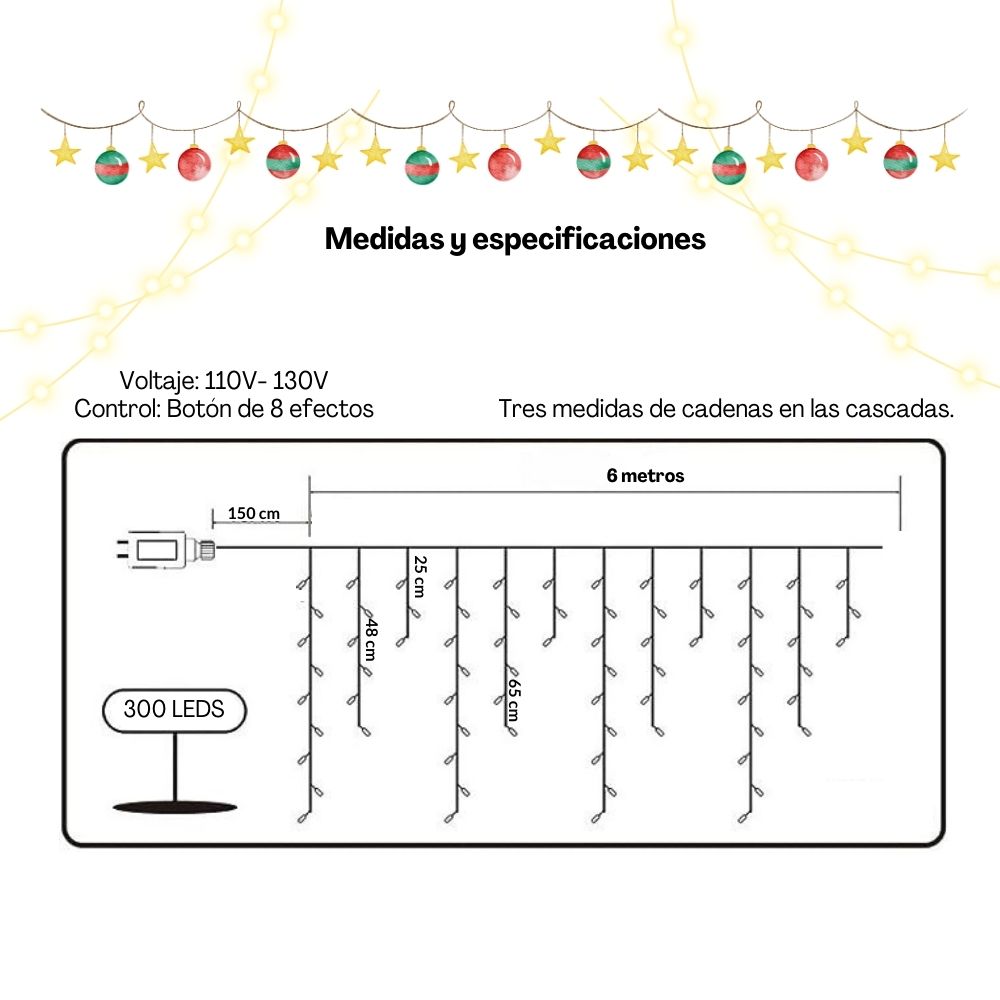 Foto 5 | Cascada De Luces De Navidad 300 Luces Dosyu Ice300l 6 m Blanco Cálido