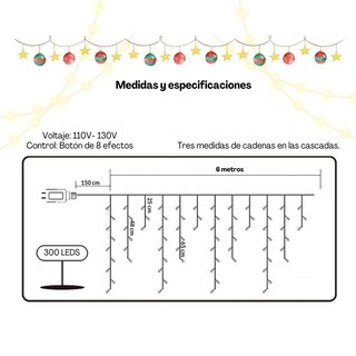 Foto 5 | Cascada De Luces De Navidad 300 Luces Dosyu Ice300l 6 m Blanco Cálido