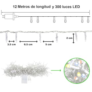 Foto 4 | Serie Navideña 300 Luces Led Decorativa Multicolor 12 m