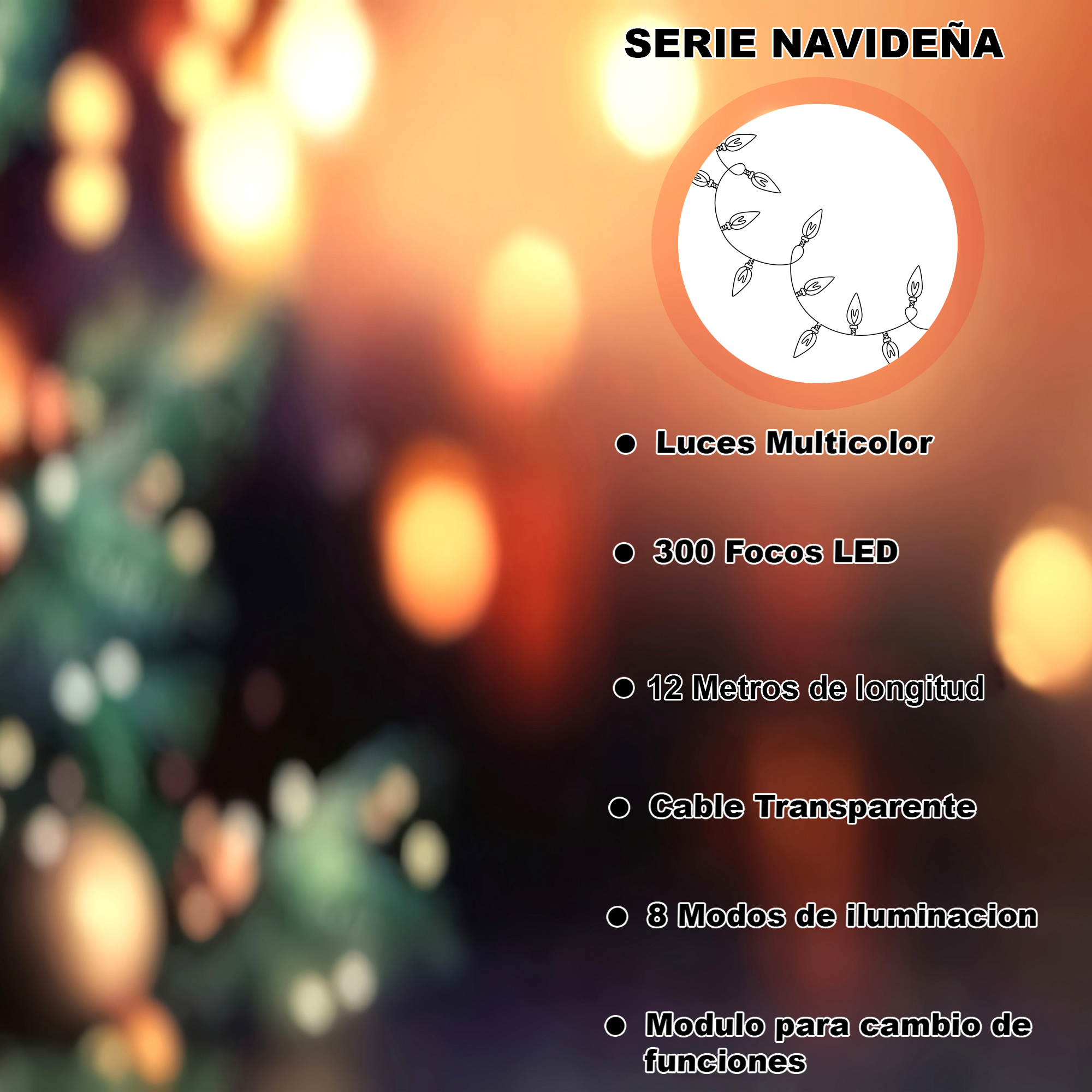 Foto 6 | Serie Navideña 300 Luces Led Decorativa Multicolor 12 m