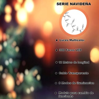 Foto 6 | Serie Navideña 300 Luces Led Decorativa Multicolor 12 m