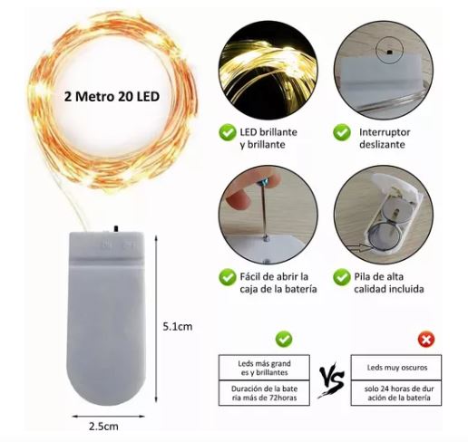 Foto 4 pulgar | Serie de Luces Wünd Luz Cálida con Pilas 2 m 20 Led 12 Piezas