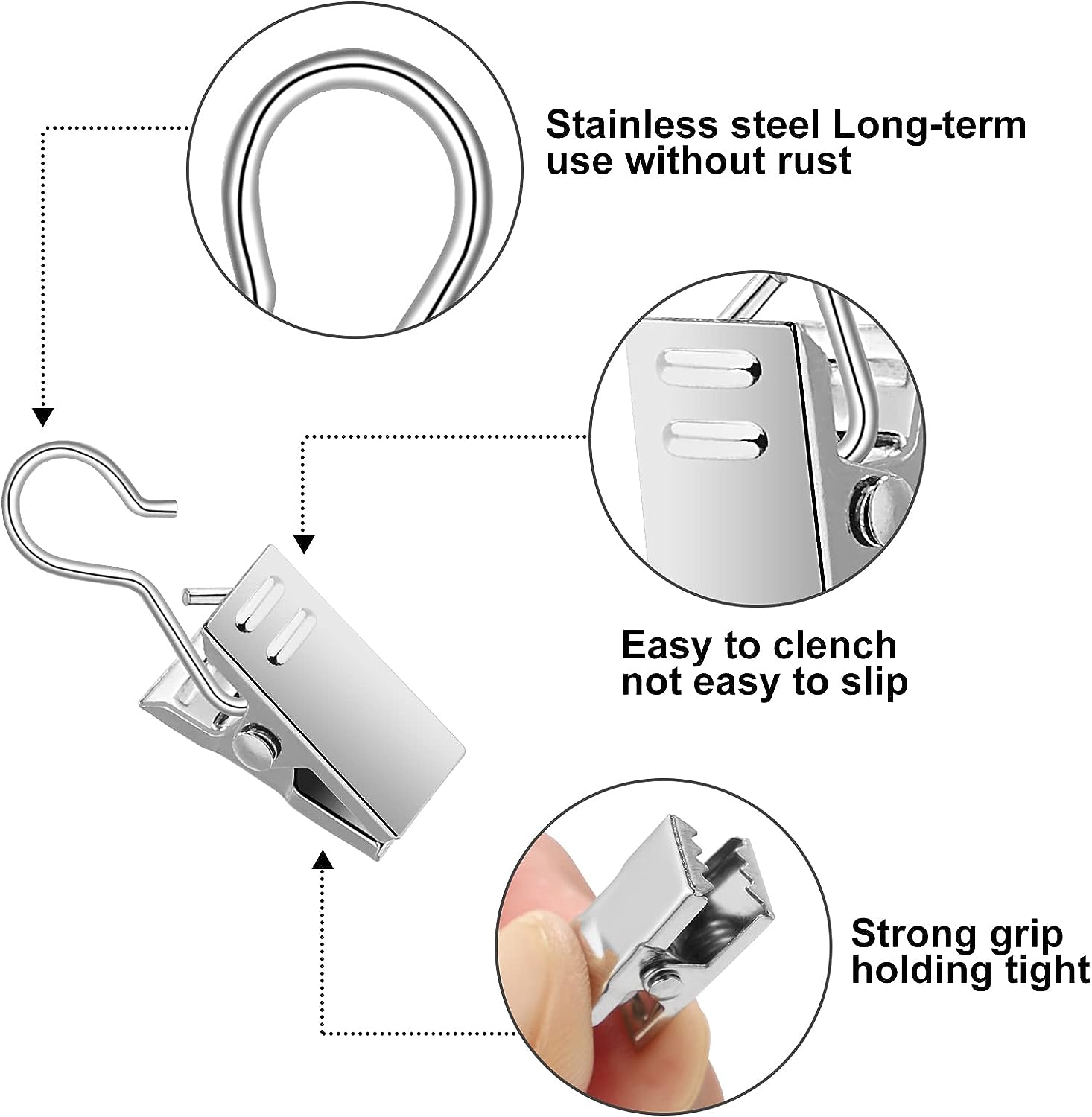 Foto 3 | Clips para cortinas de acero inoxidable Jieyou - Paquete de 32 piezas con ganchos en forma de S