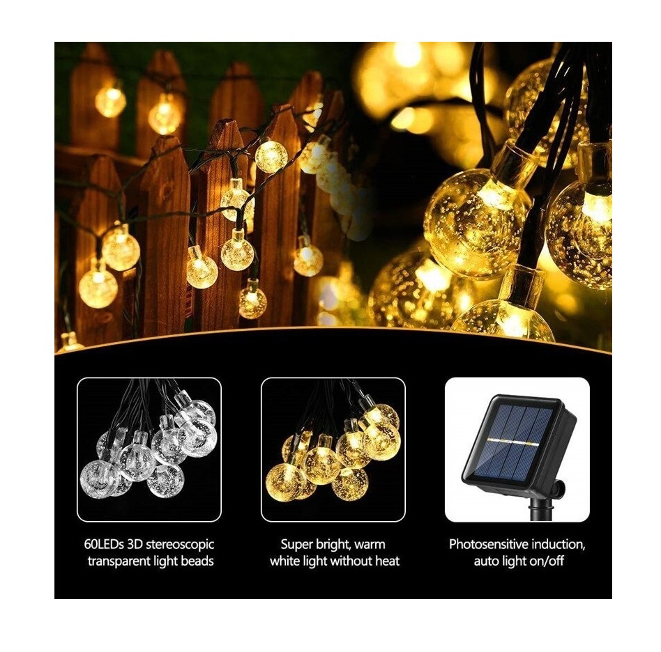 Foto 5 pulgar | Guirnalda Solar con Forma de Esfera Led Cálida 3 Piezas 6 m de Largo - Venta Internacional