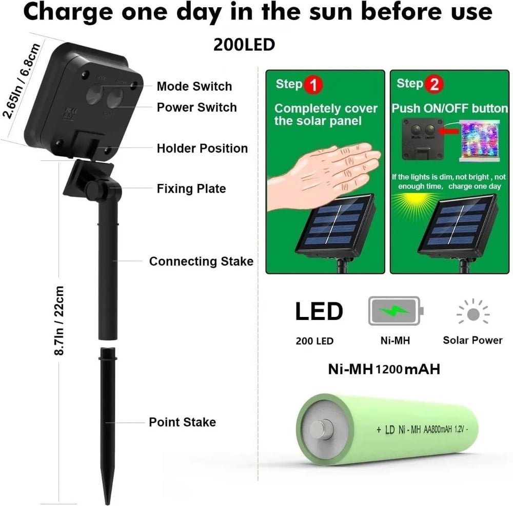 Foto 7 pulgar | Guirnalda Solar 200 Luces Led Cálidas 20 M con Panel Solar - Venta Internacional