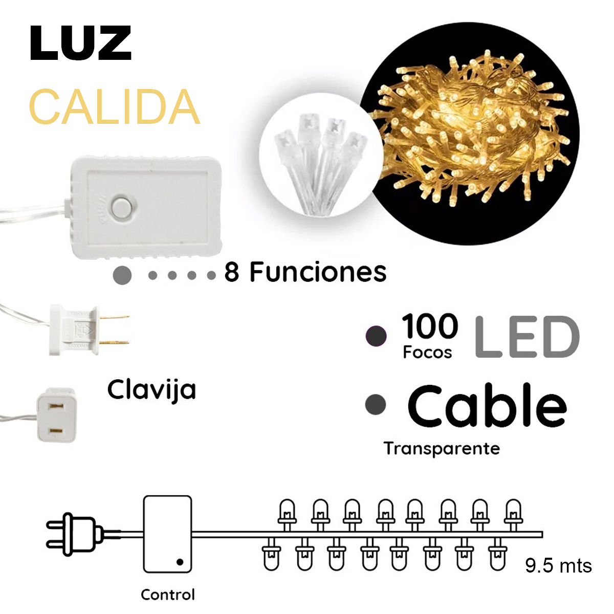 Foto 6 pulgar | Serie Navideña de Luces LED en Cascada con 8 Funciones y Cable Transparente