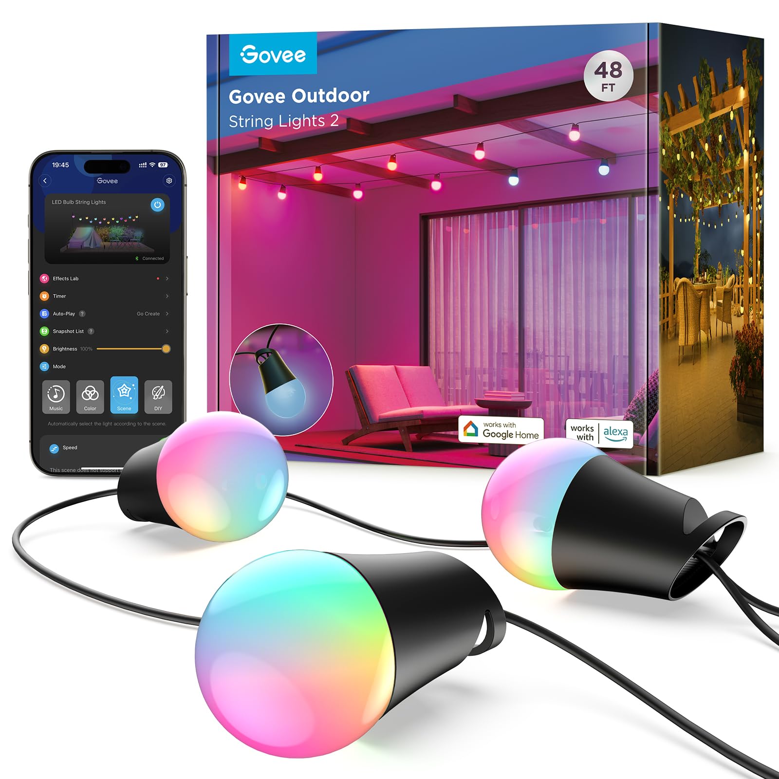 Foto 2 pulgar | Cadena De Luces Govee Smart Rgbic De 48 Pies Para Exteriores Con 47 Modos - Venta Internacional.