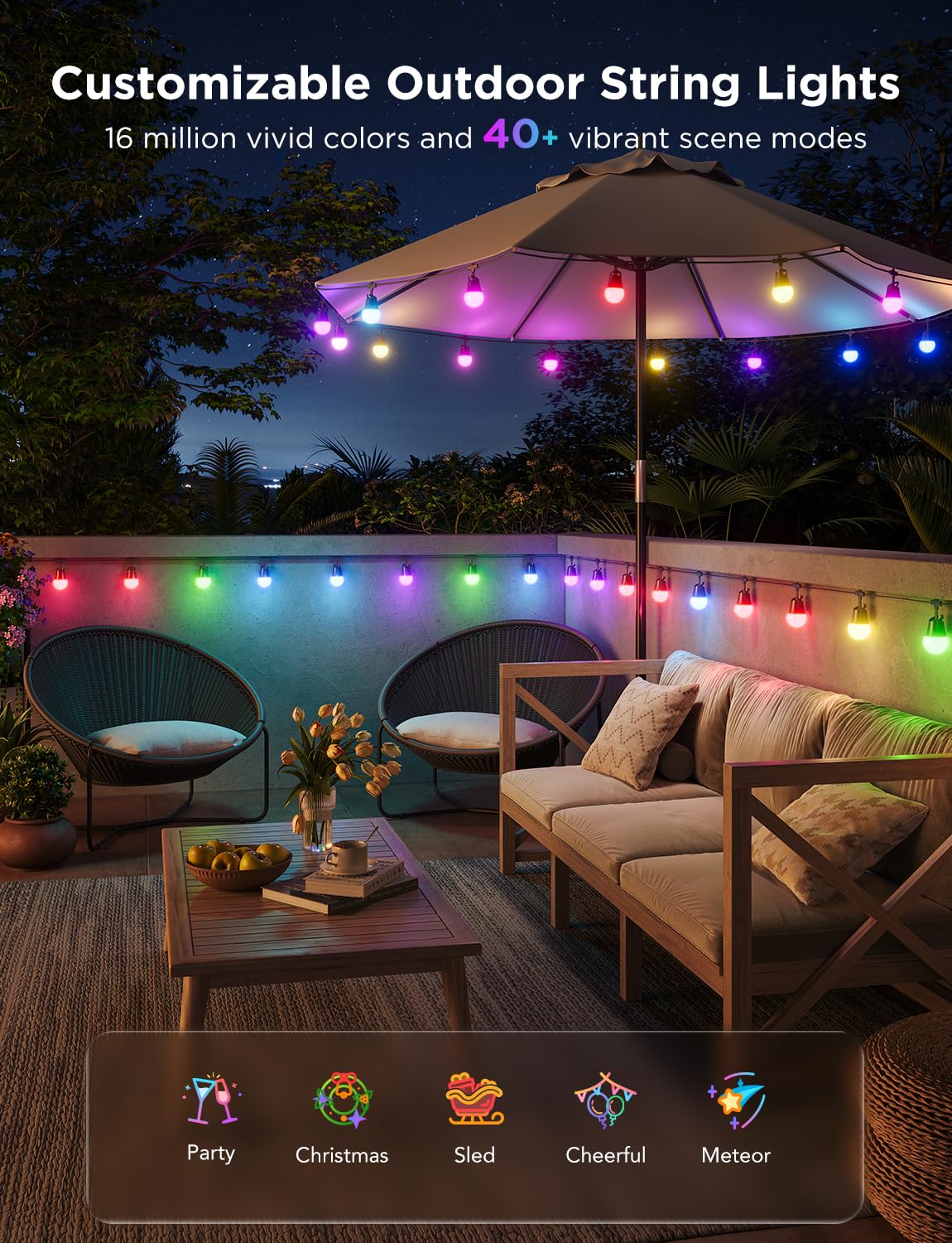 Foto 4 | Cadena De Luces Govee Smart Rgbic De 48 Pies Para Exteriores Con 47 Modos - Venta Internacional.