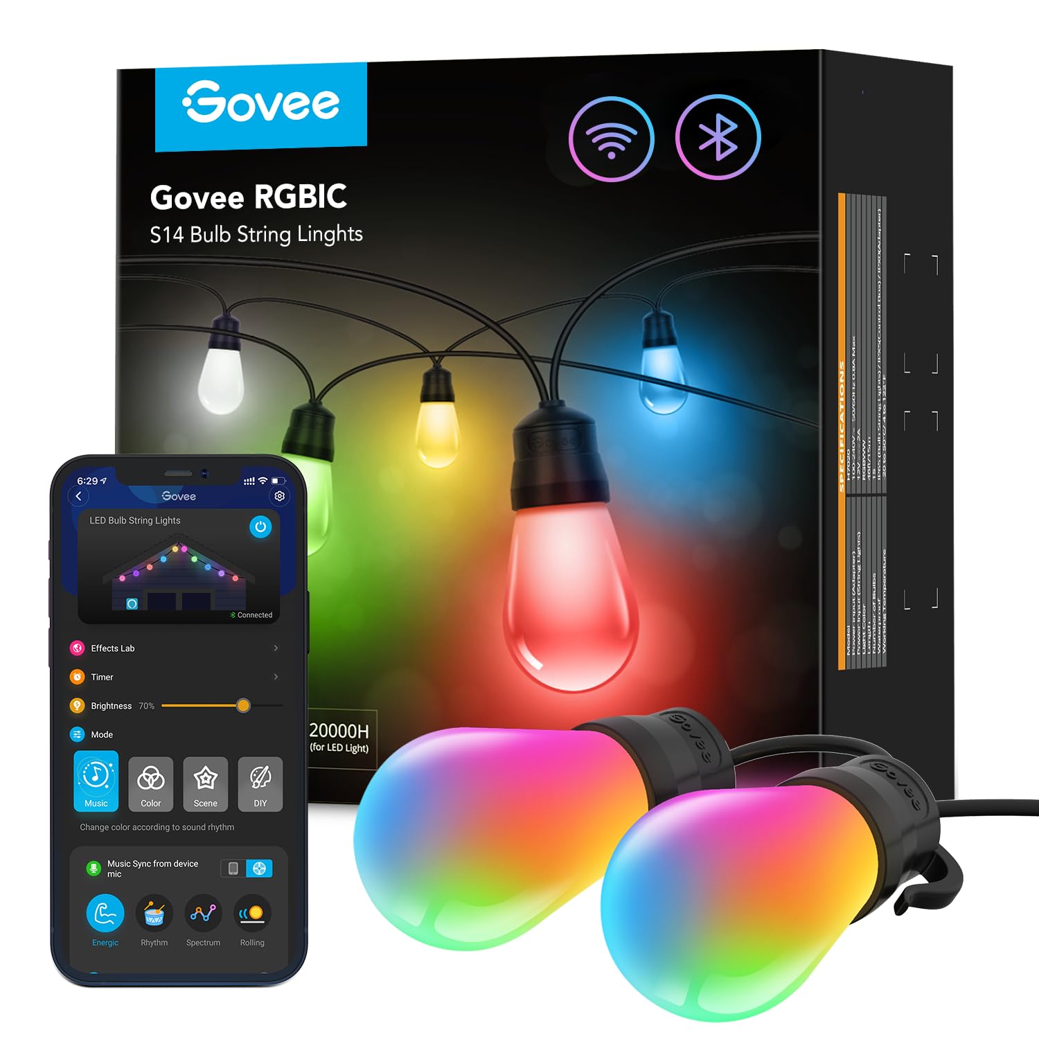 Guirnalda De Luces Para Exteriores Govee H7020 Rgbic, Blanco Cálido, 14,6 M - Venta Internacional. $2,276