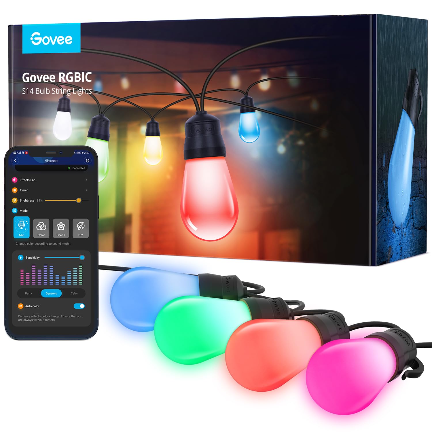 Cadena De Luces Para Exteriores Govee H7016 De 96 Pies Con 30 Led Rgbic Regulables - Venta Internacional. $3,124